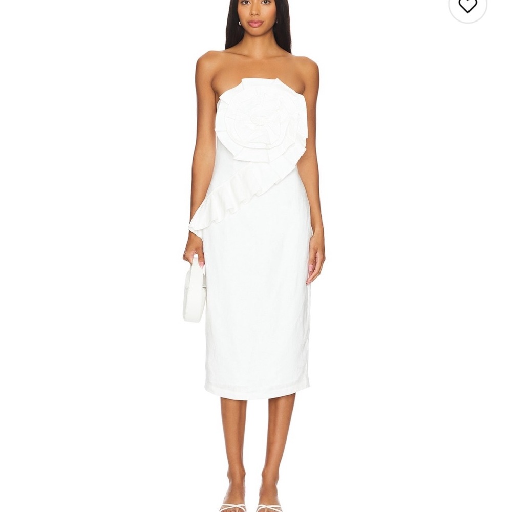 Yumi Kim Rio Dress- Strapless White Dress with Floral Accent